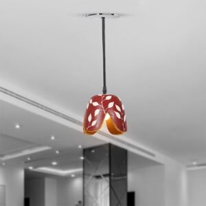 Handmade Terracotta Wave Ceiling Lamp with White Leaves
